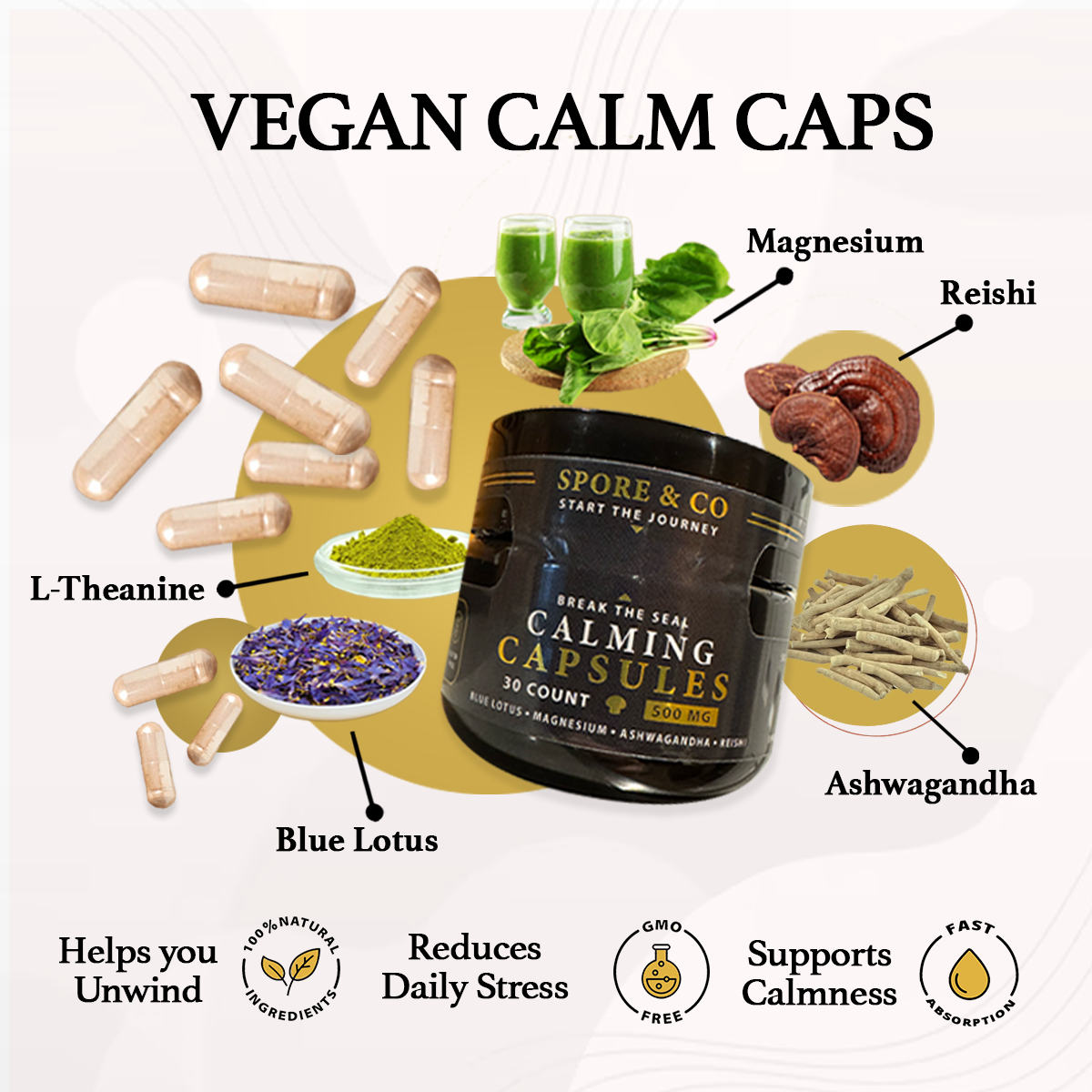All Natural Vegan Calm Mushroom Capsules